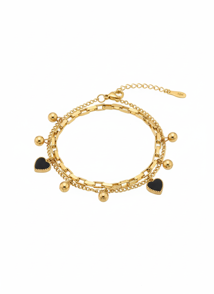 Black Heart Charm Gold Bracelet