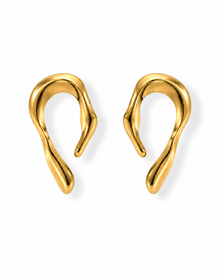 Sculpted U Shape Gold Earrings
