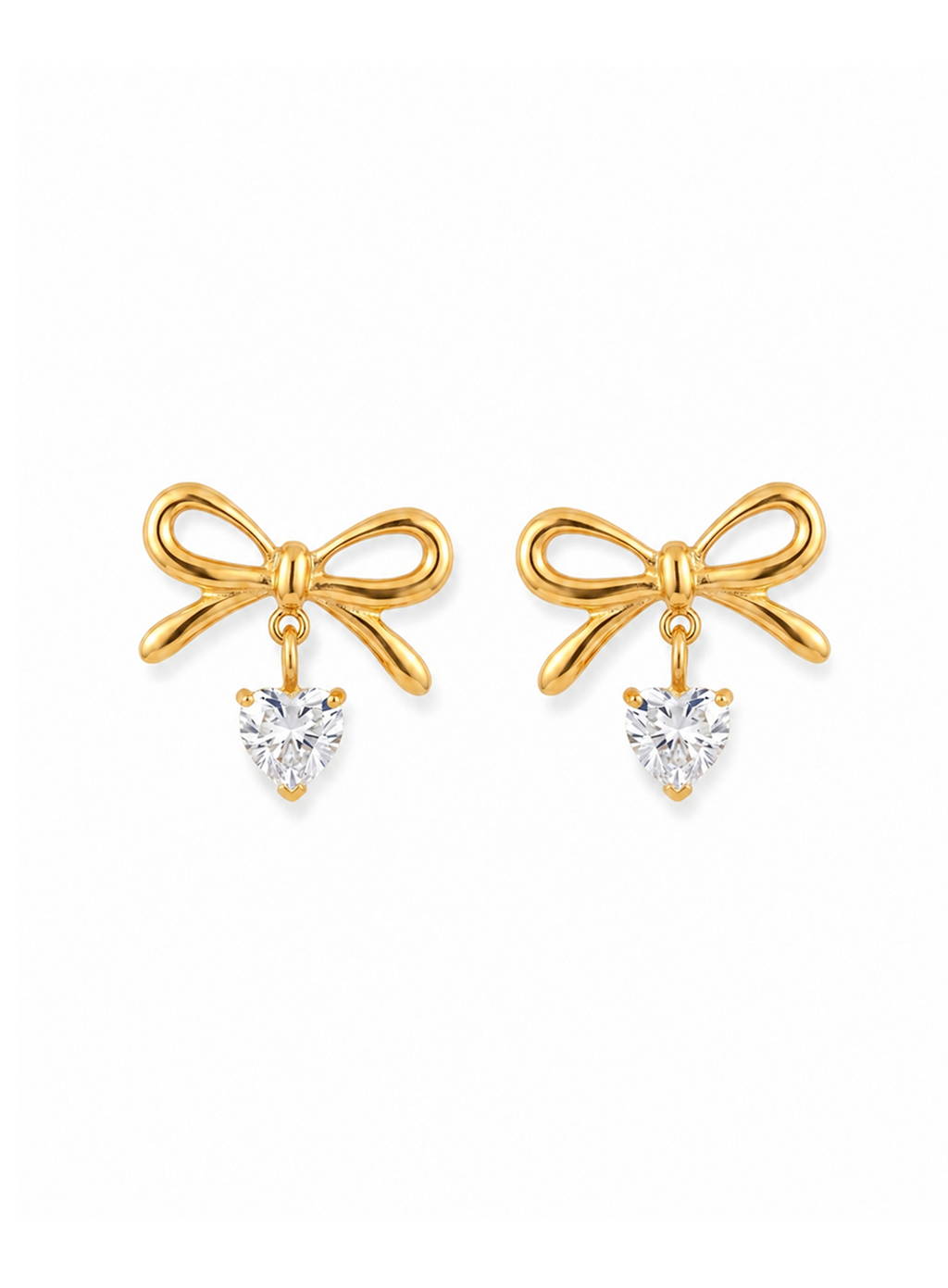 Bow Crystal Heart Drop Earrings