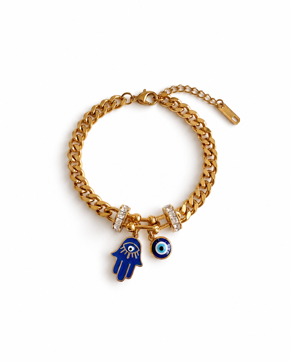 Hamsa & Evil Eye Gold Charm Bracelet