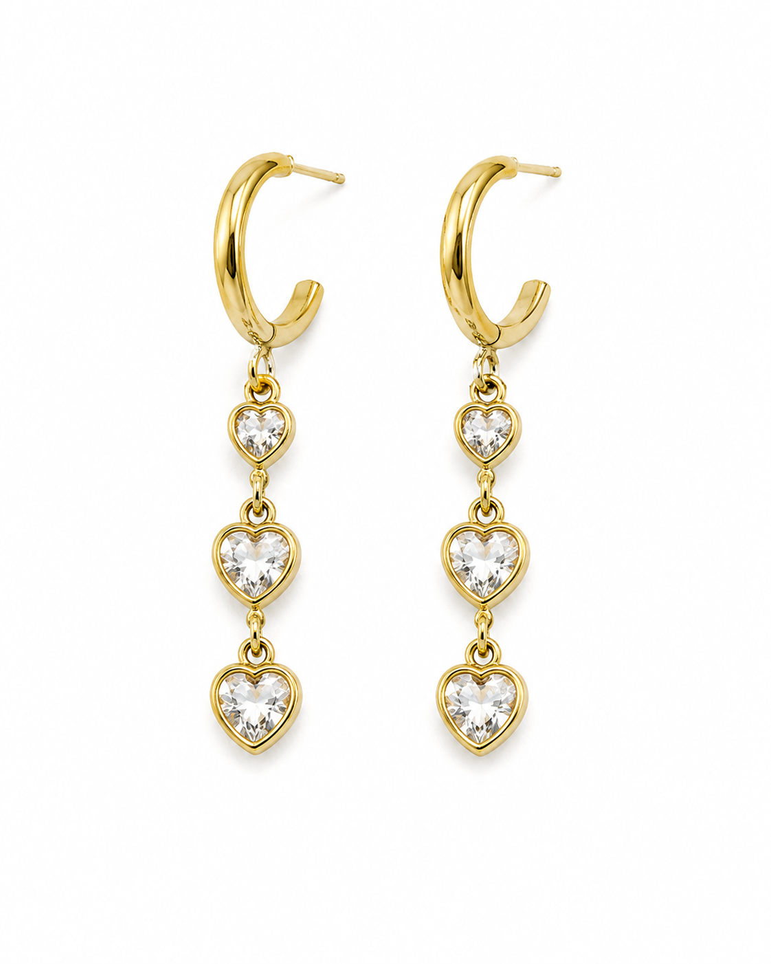 Triple Heart Gold Crystal Drop Earrings