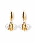 Pearl Leaf Gold Drop Earrings