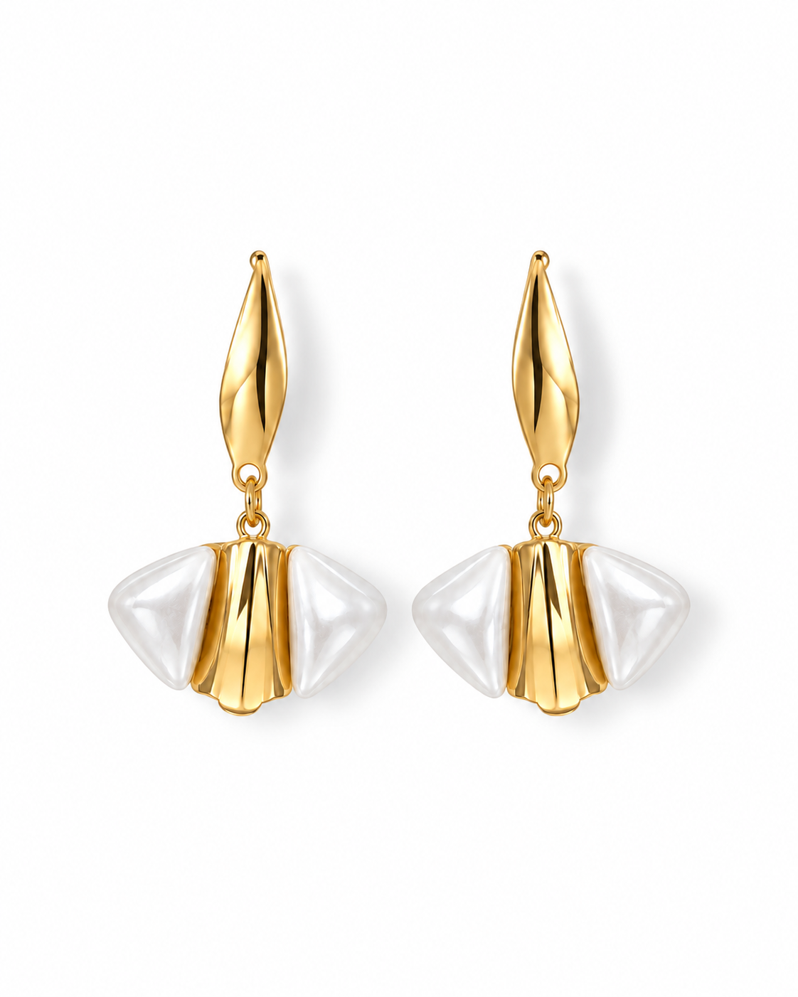 Pearl Leaf Gold Drop Earrings