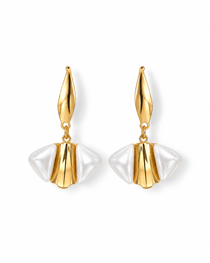 Pearl Leaf Gold Drop Earrings