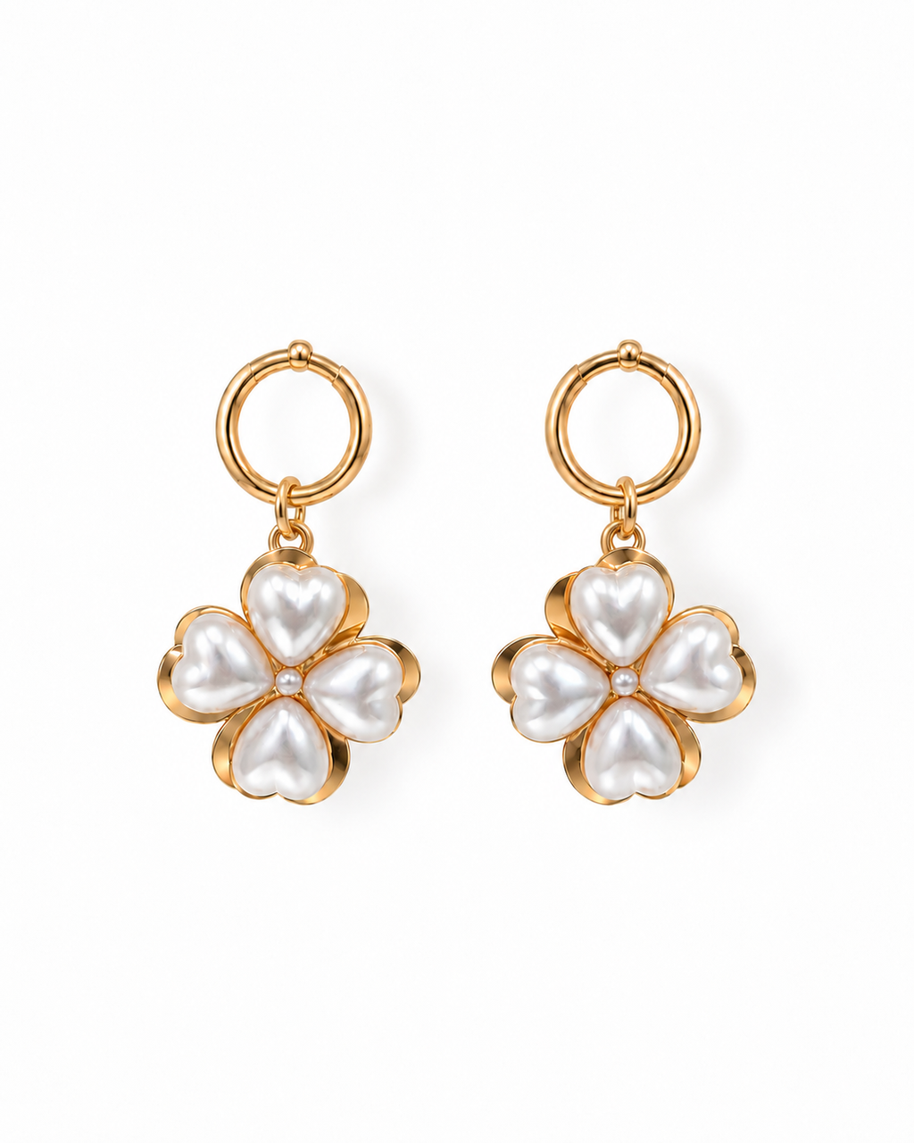 Pearl Flower Gold Hoop Earrings