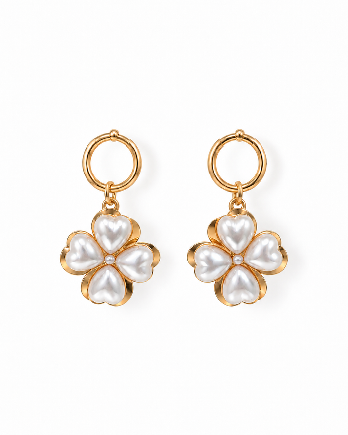 Pearl Flower Gold Hoop Earrings