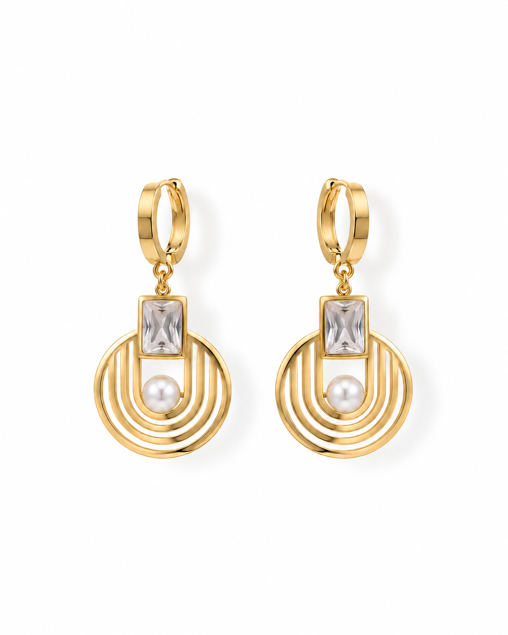 Crystal Pearl Geometric Hoop Earrings