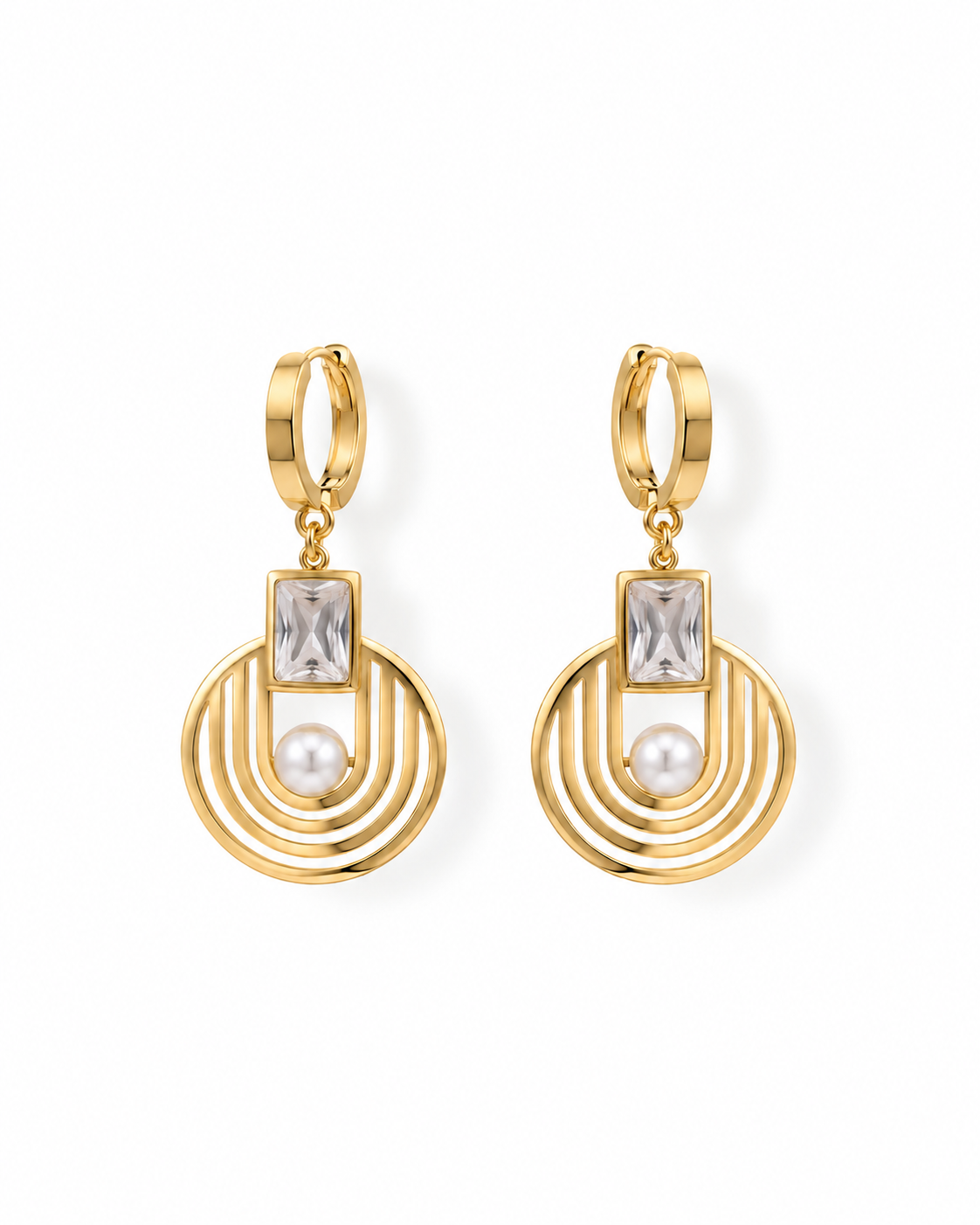 Crystal Pearl Geometric Hoop Earrings