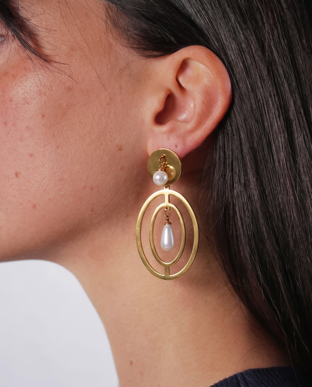 Pearl Petal Gold Drop Earrings