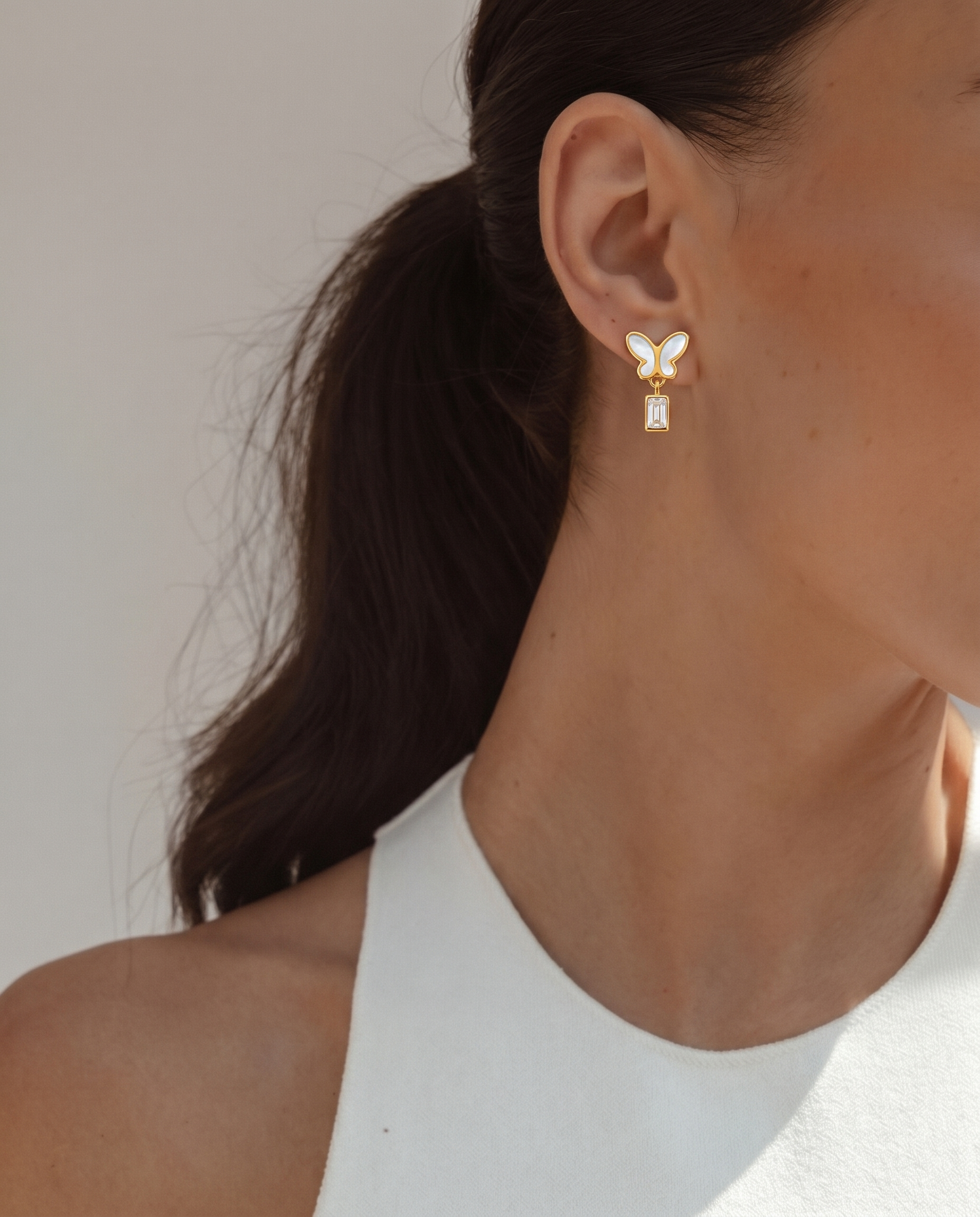 Butterfly Pearl Crystal Drop Earrings