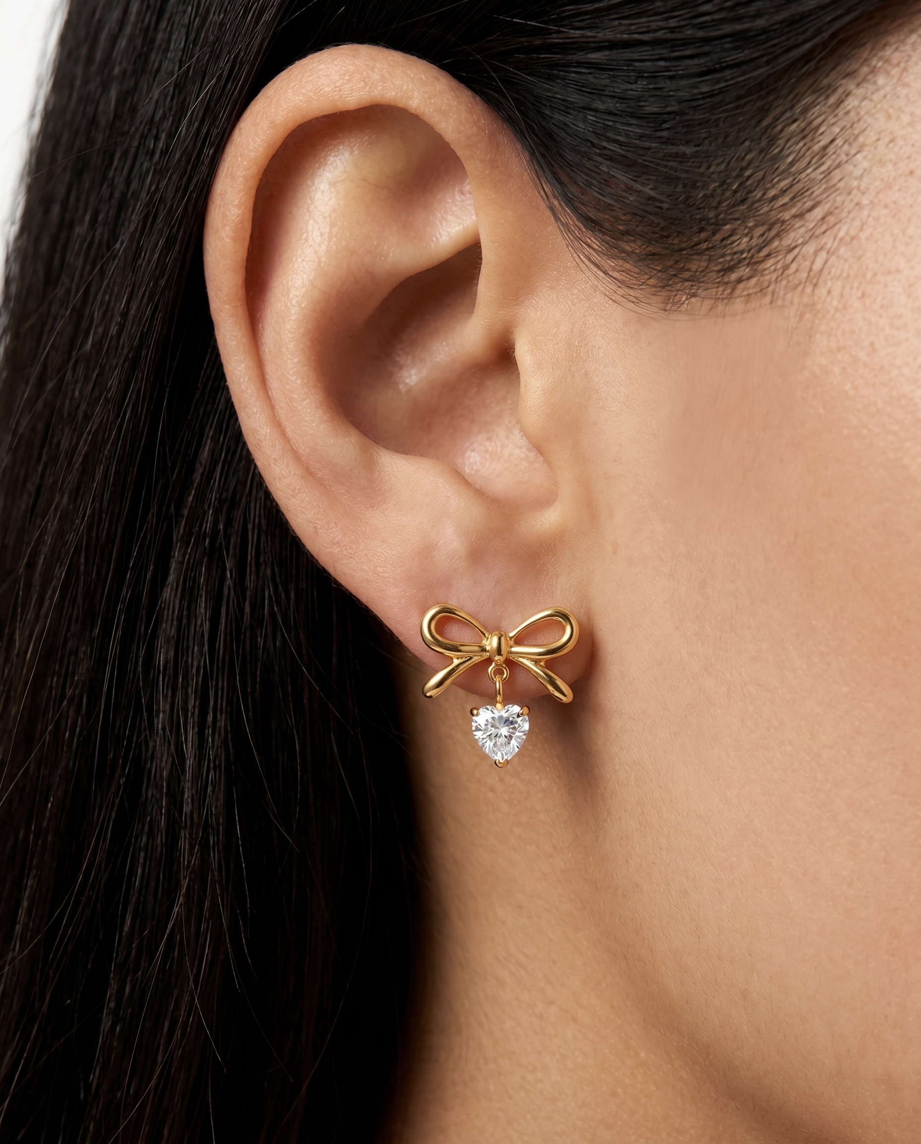 Bow Crystal Heart Drop Earrings