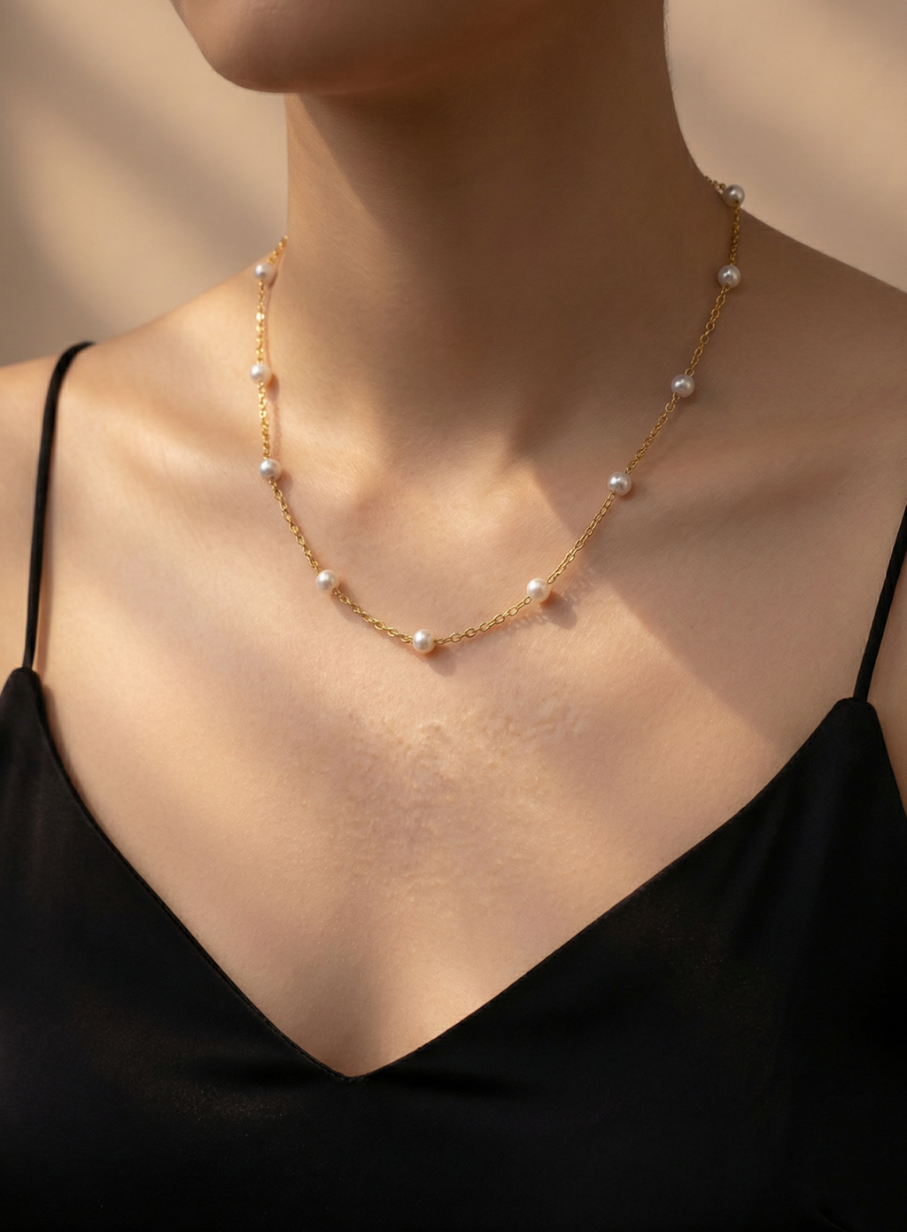 Dainty Pearl Station Necklace