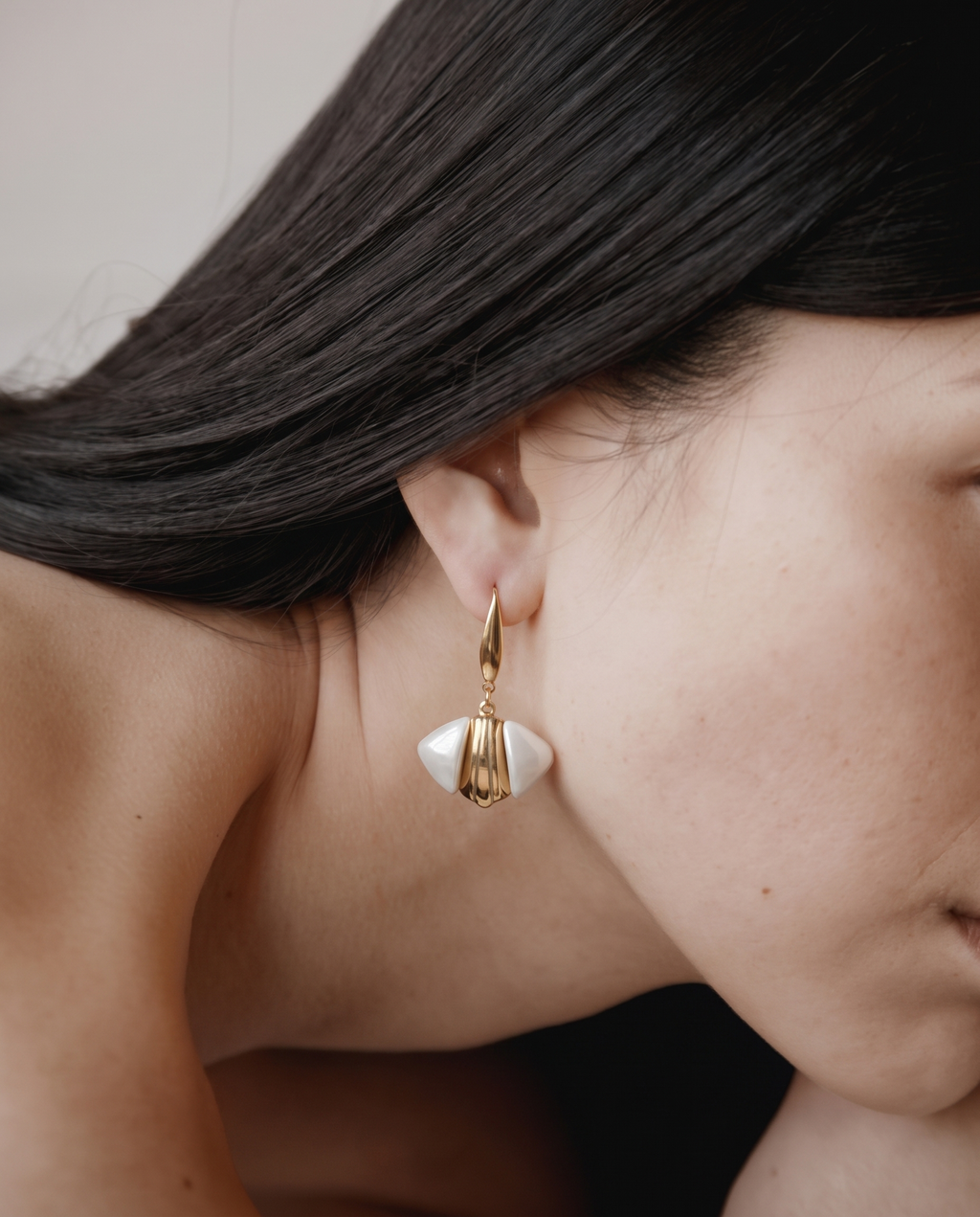 Pearl Leaf Gold Drop Earrings
