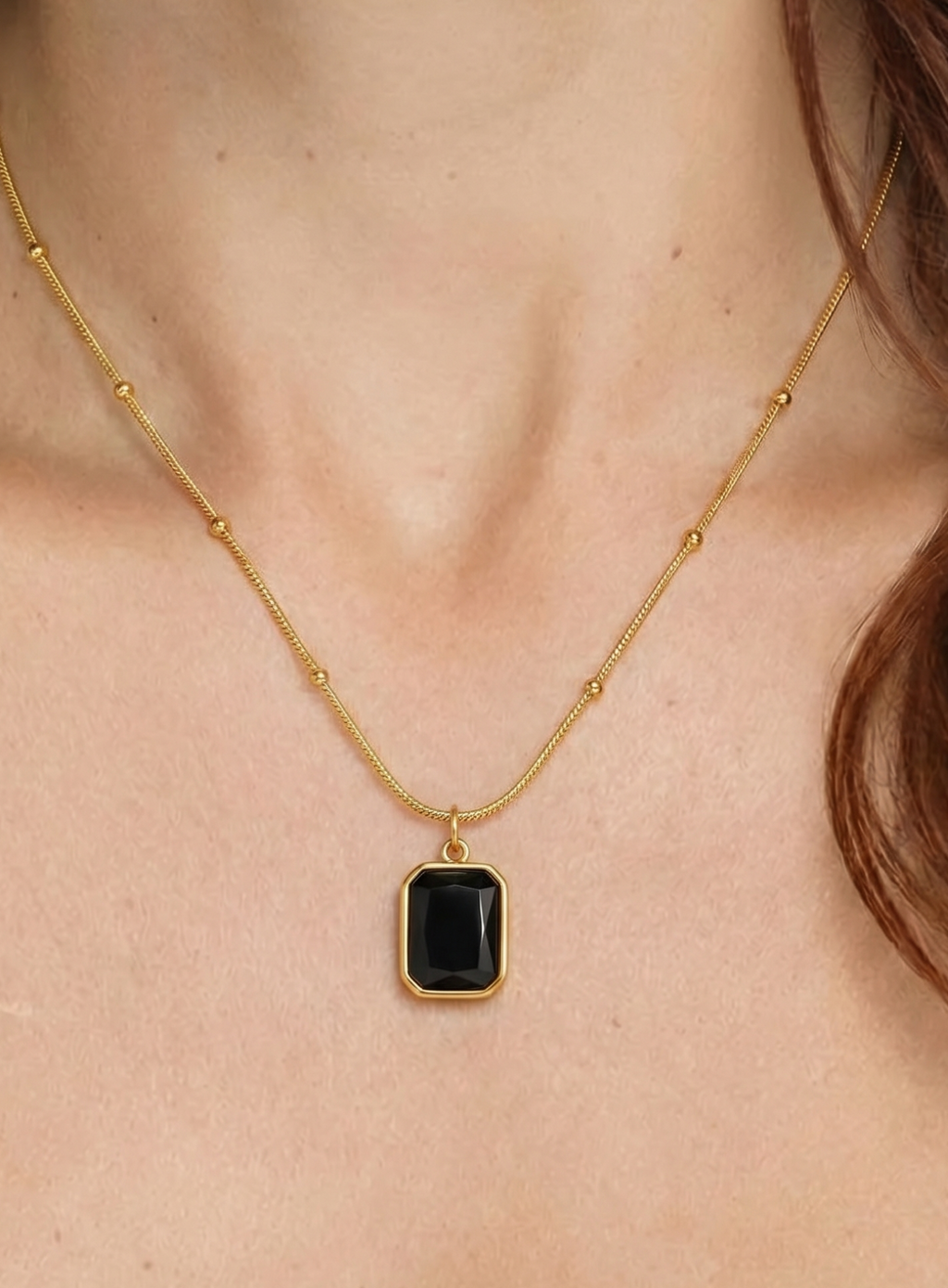 Black Stone Pendant Necklace