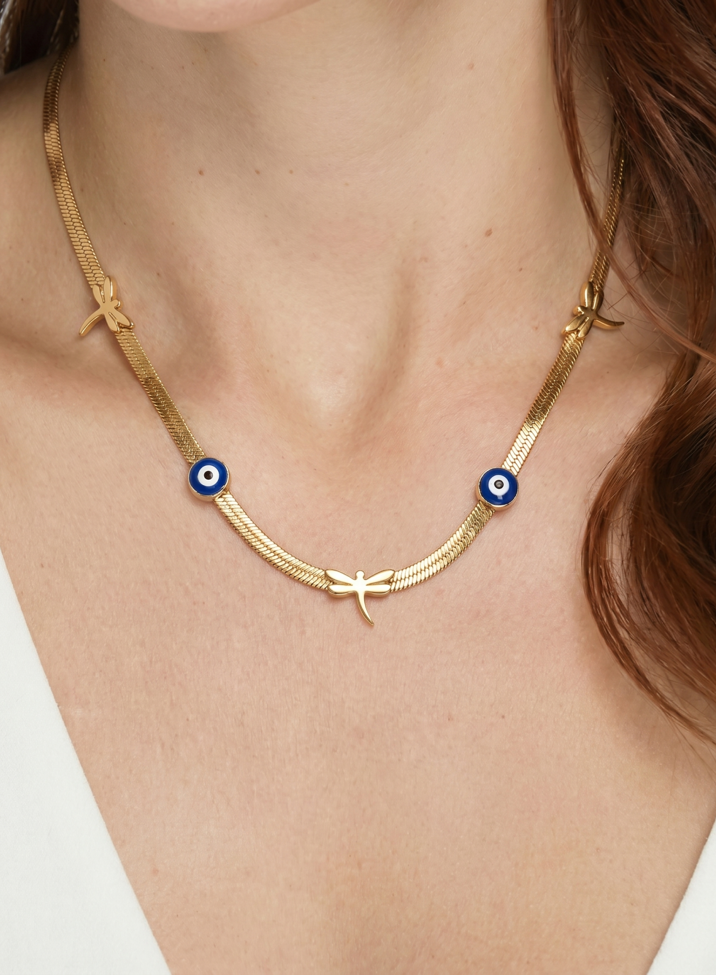 Evil Eye & Dragonfly Snake Chain Necklace