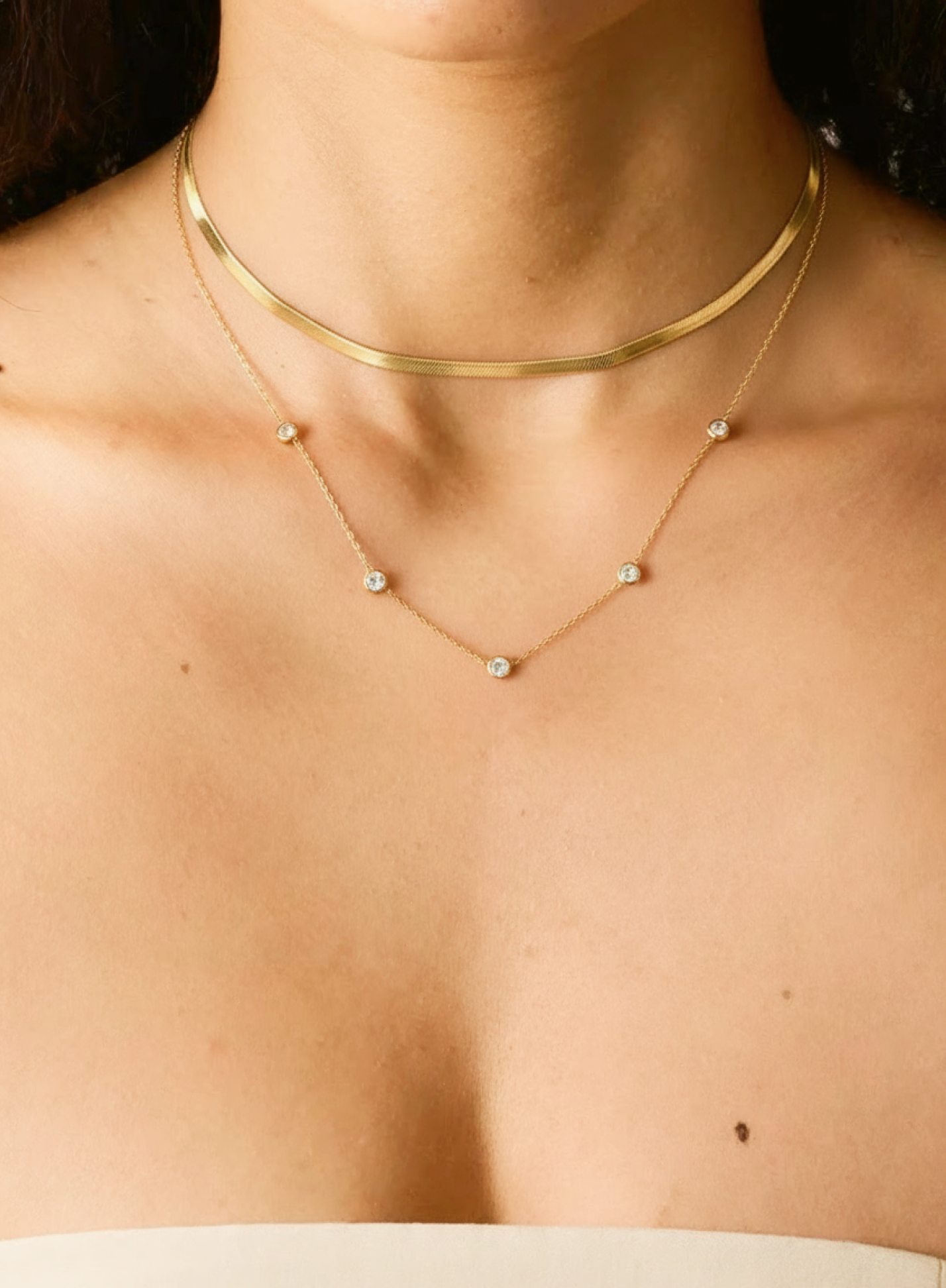 Layered Snake Chain & Crystal Station Necklace