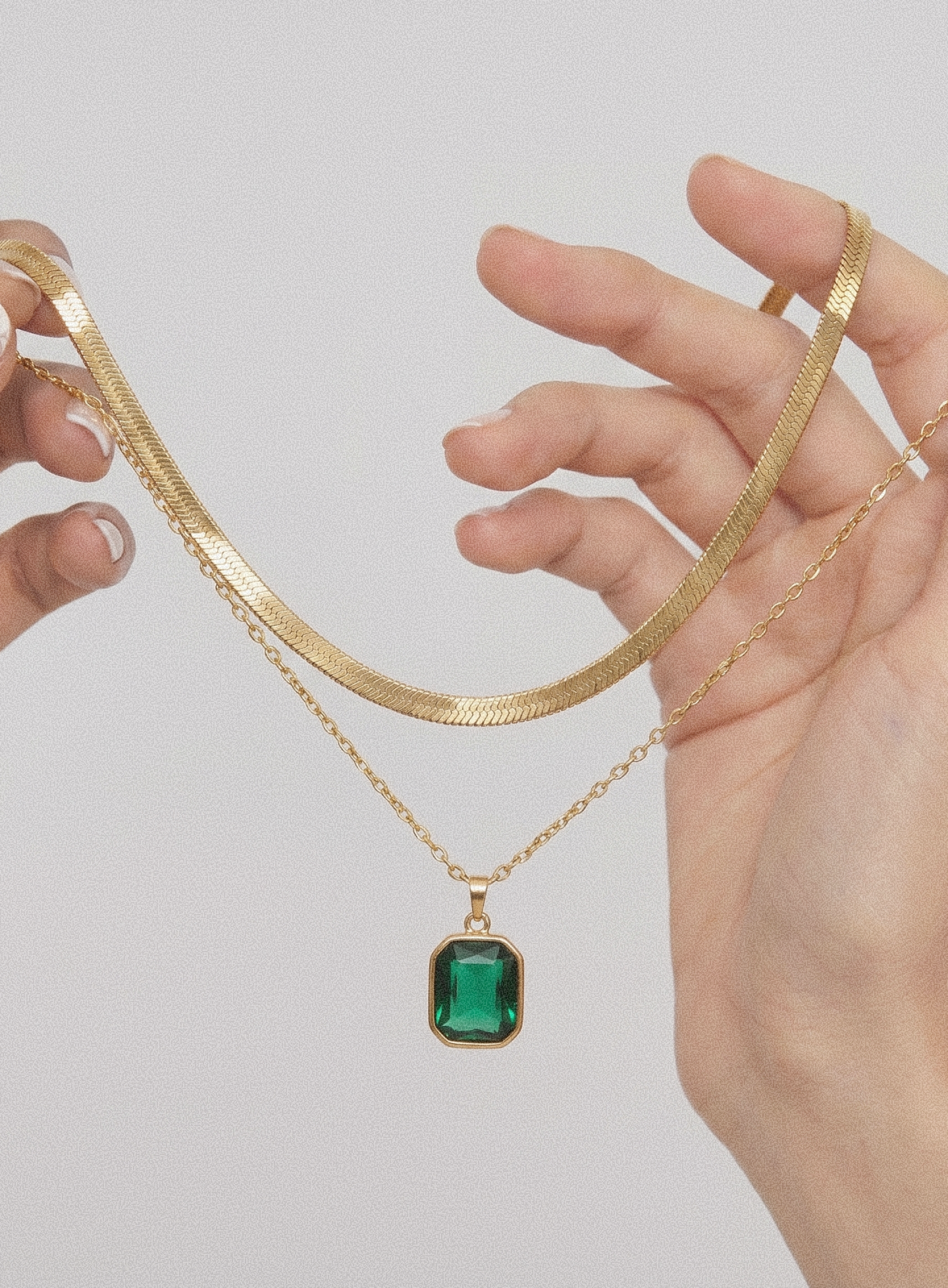 Emerald Green Dual Stone Pendant Necklace