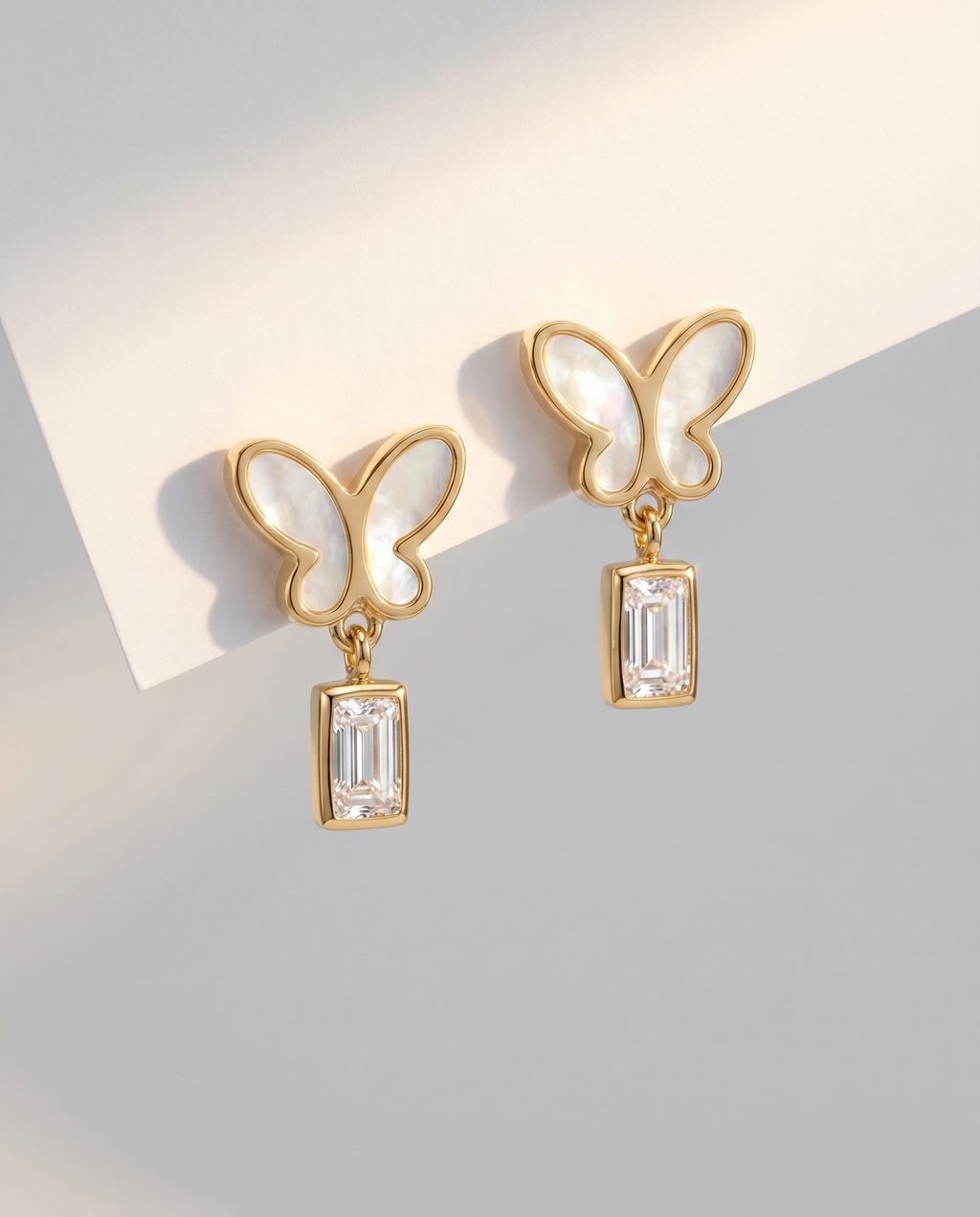 Butterfly Pearl Crystal Drop Earrings