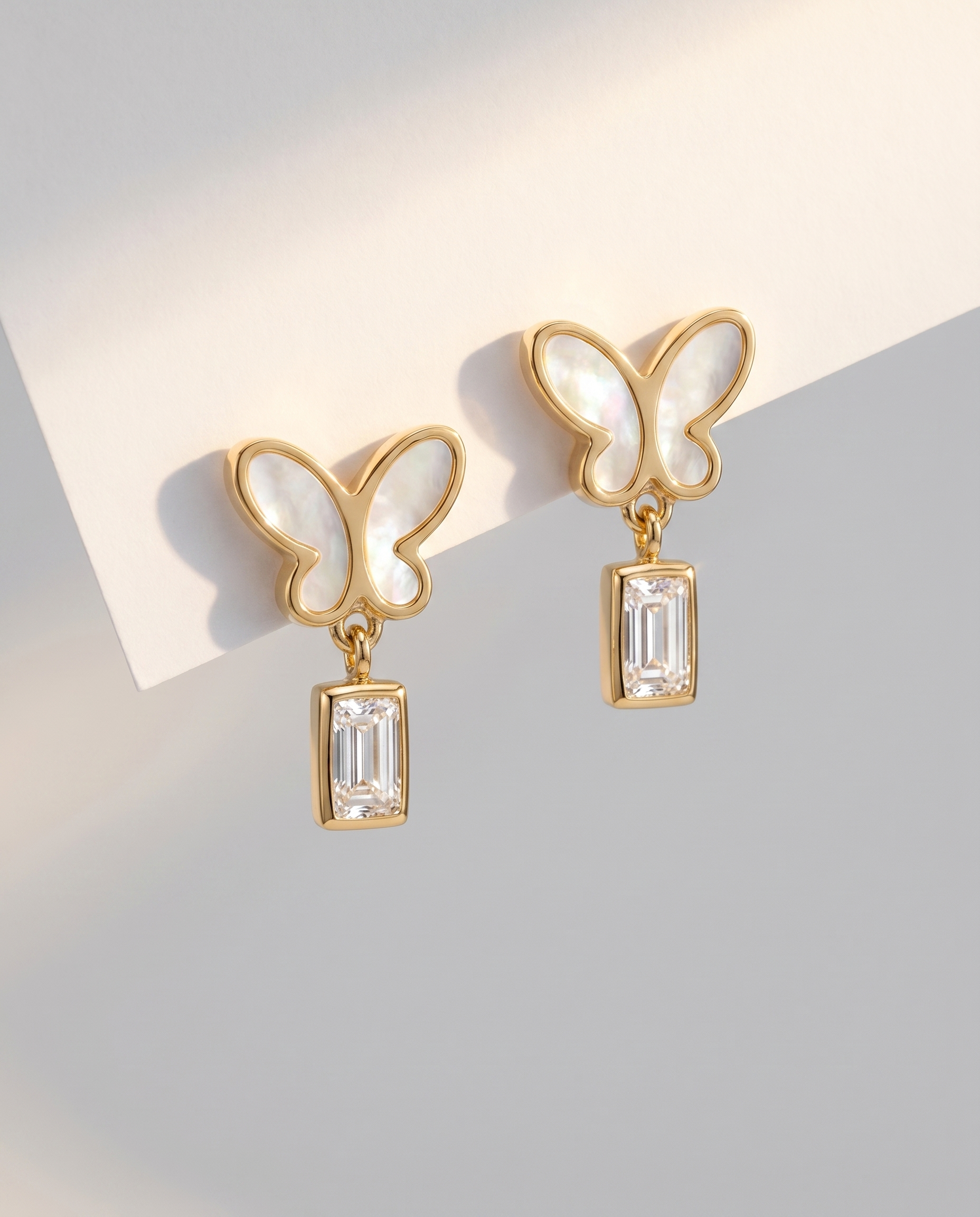 Butterfly Pearl Crystal Drop Earrings