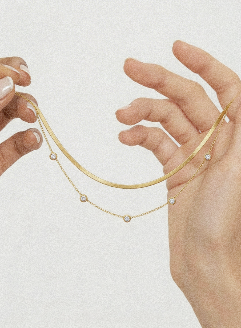 Layered Snake Chain & Crystal Station Necklace