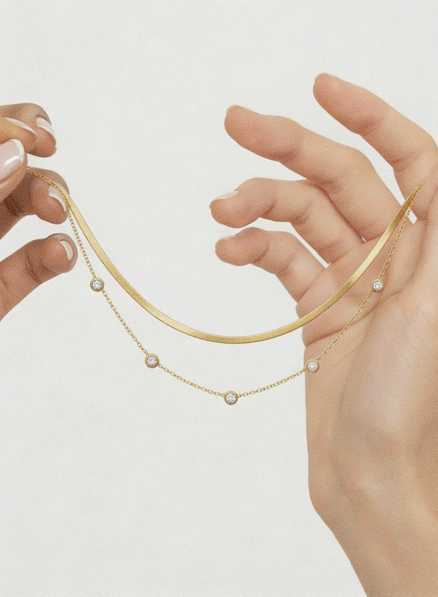 Layered Snake Chain & Crystal Station Necklace