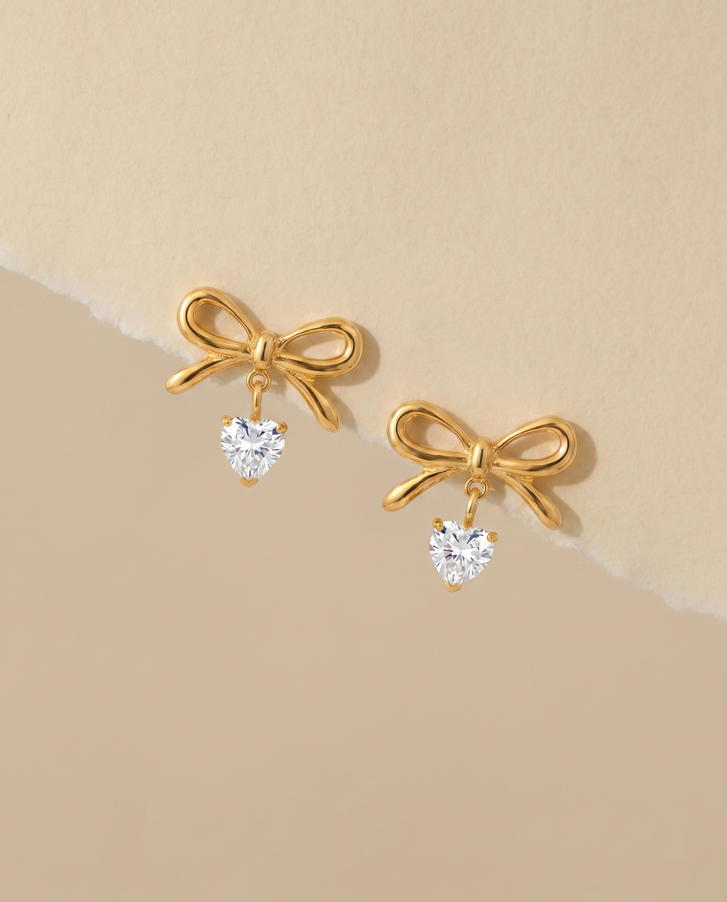 Bow Crystal Heart Drop Earrings