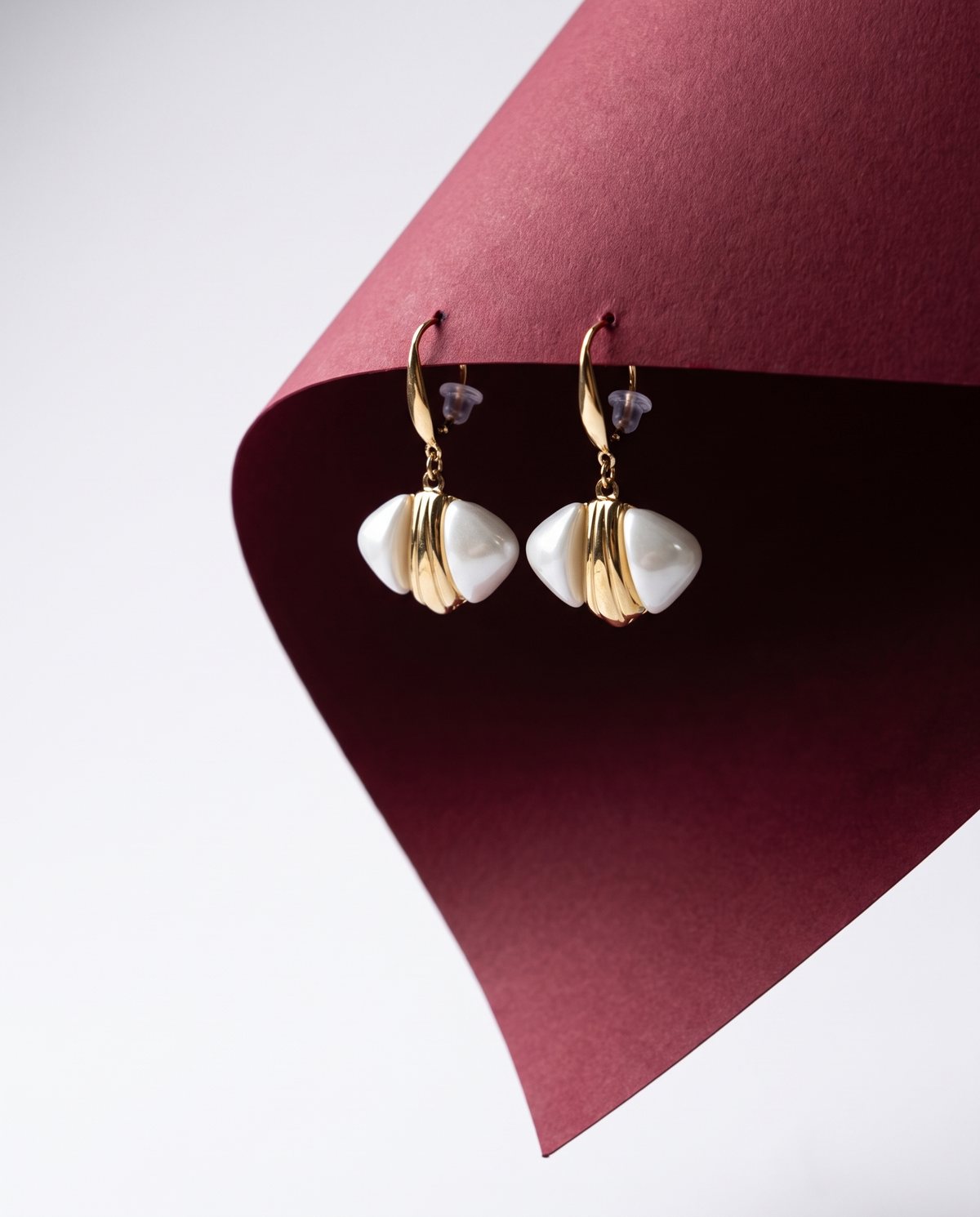 Pearl Leaf Gold Drop Earrings