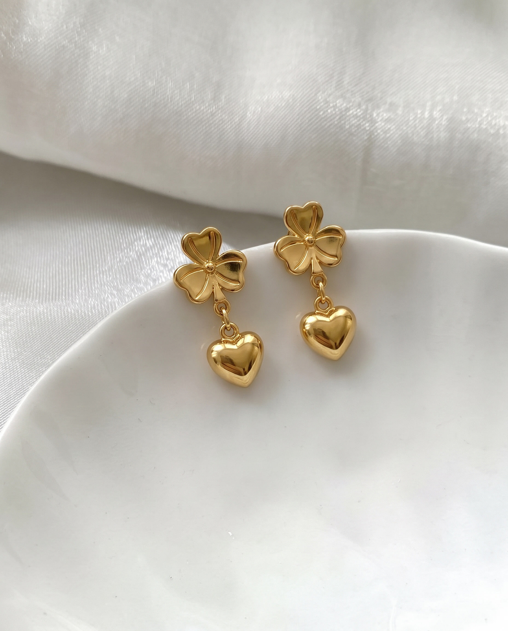 Clover Heart Drop Earrings
