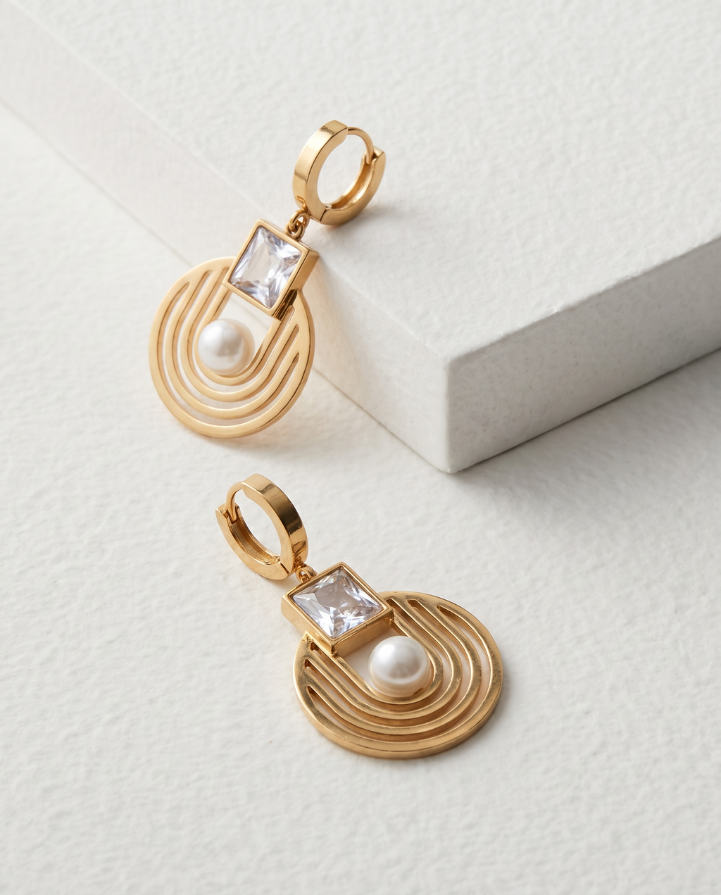 Crystal Pearl Geometric Hoop Earrings