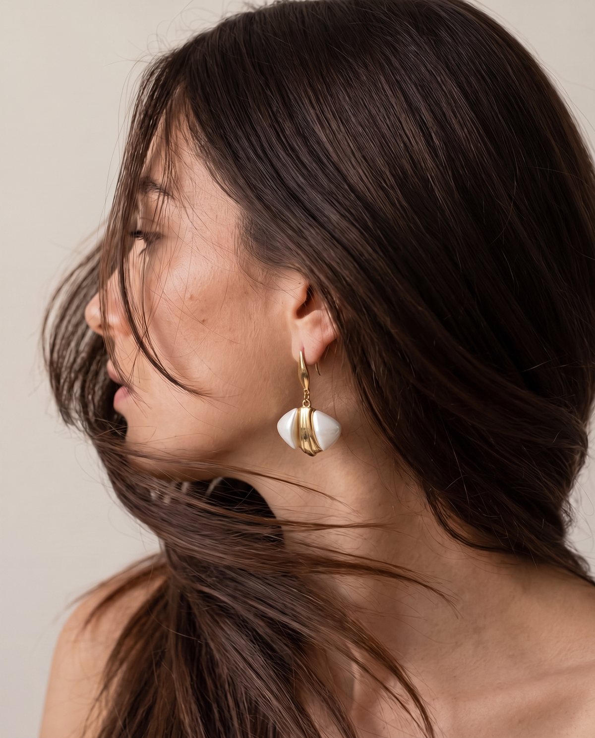 Pearl Leaf Gold Drop Earrings