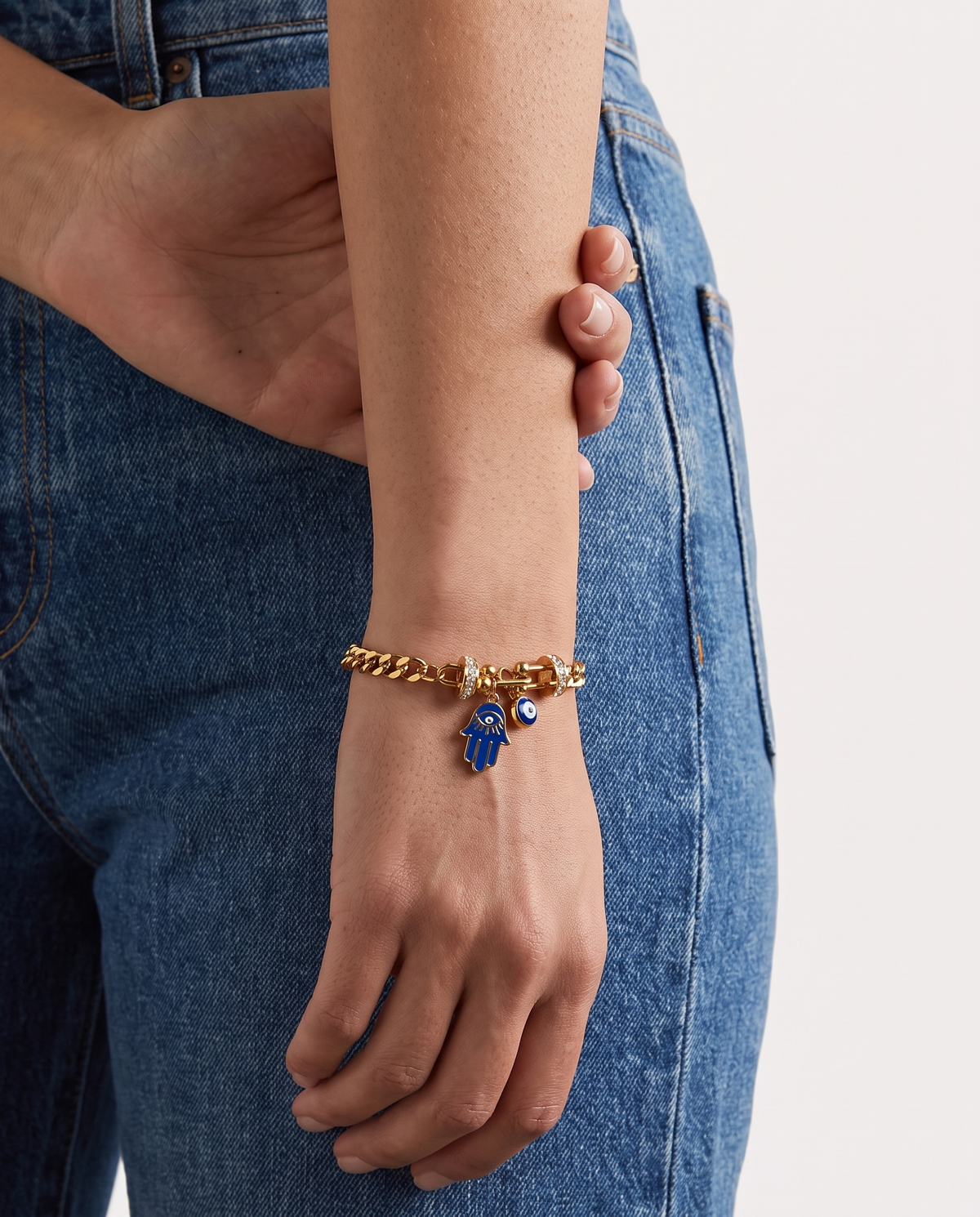 Hamsa & Evil Eye Gold Charm Bracelet