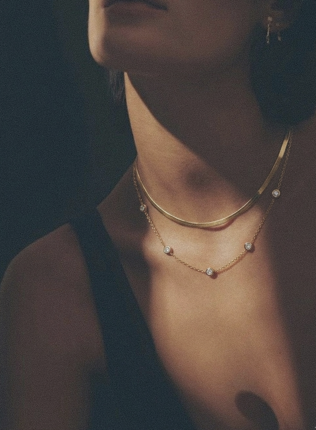 Layered Snake Chain & Crystal Station Necklace