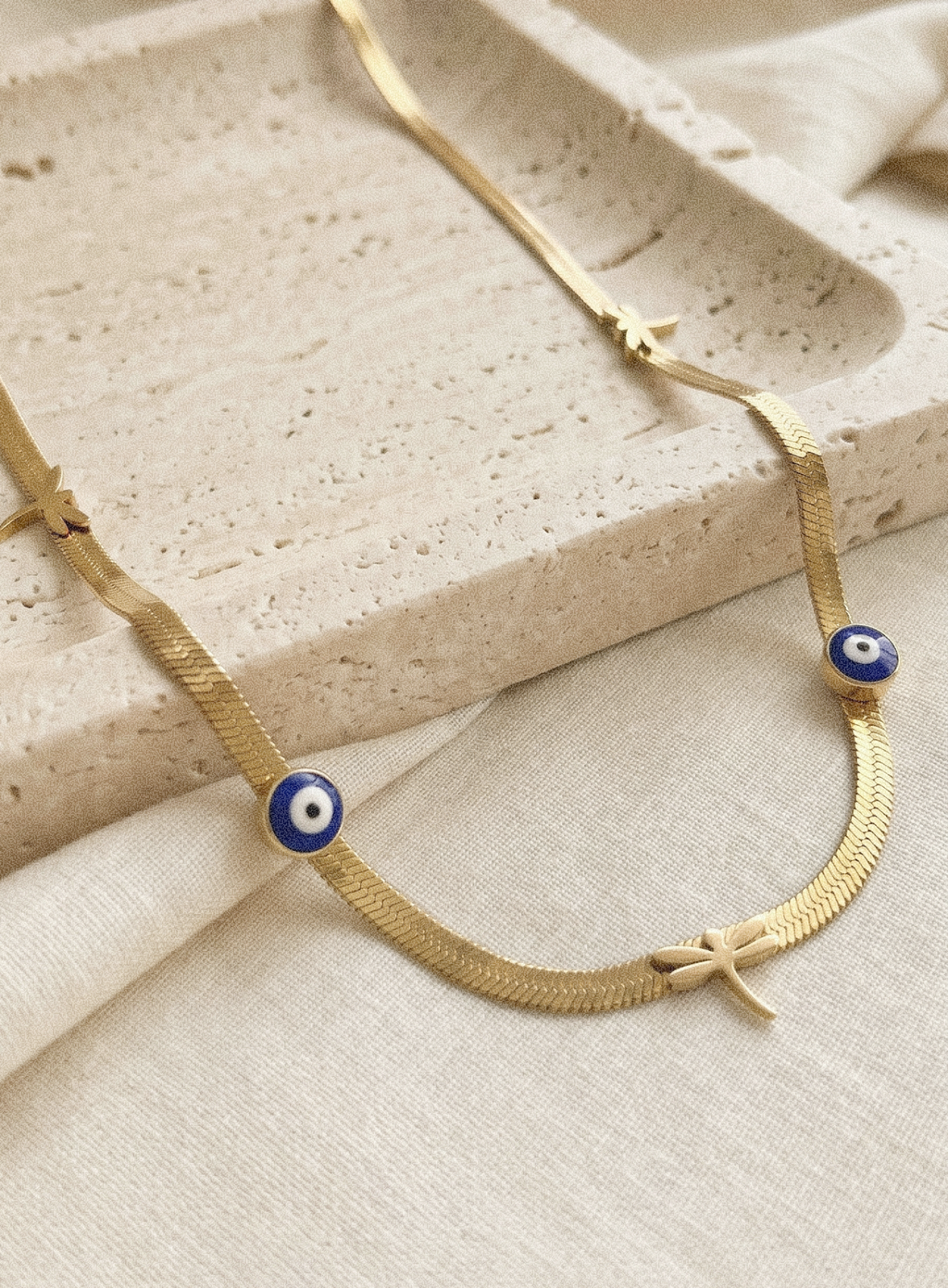 Evil Eye & Dragonfly Snake Chain Necklace