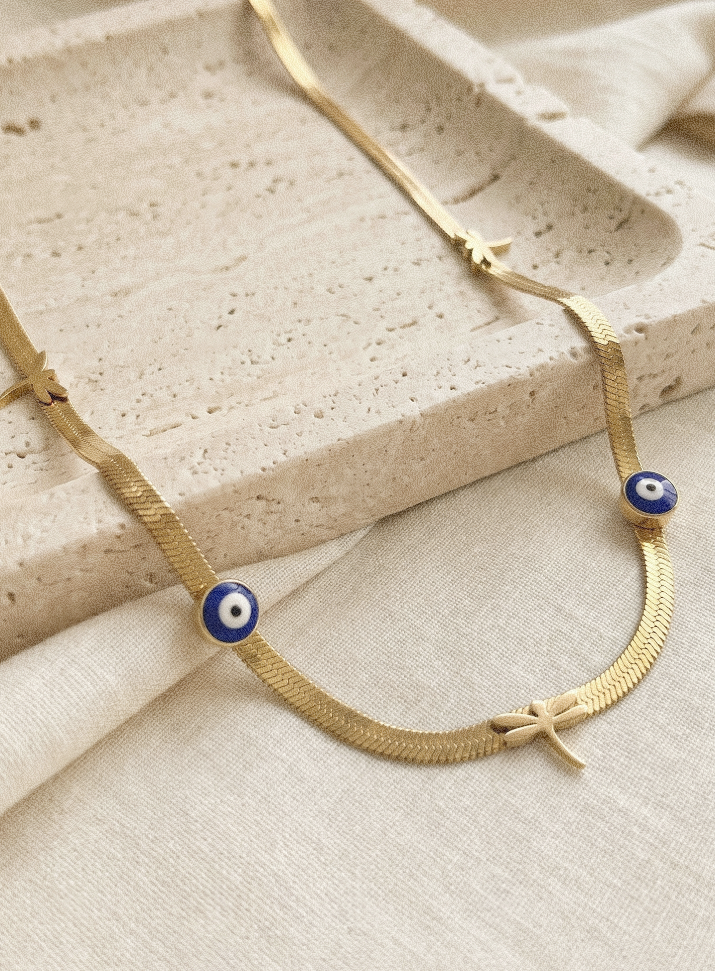 Evil Eye & Dragonfly Snake Chain Necklace
