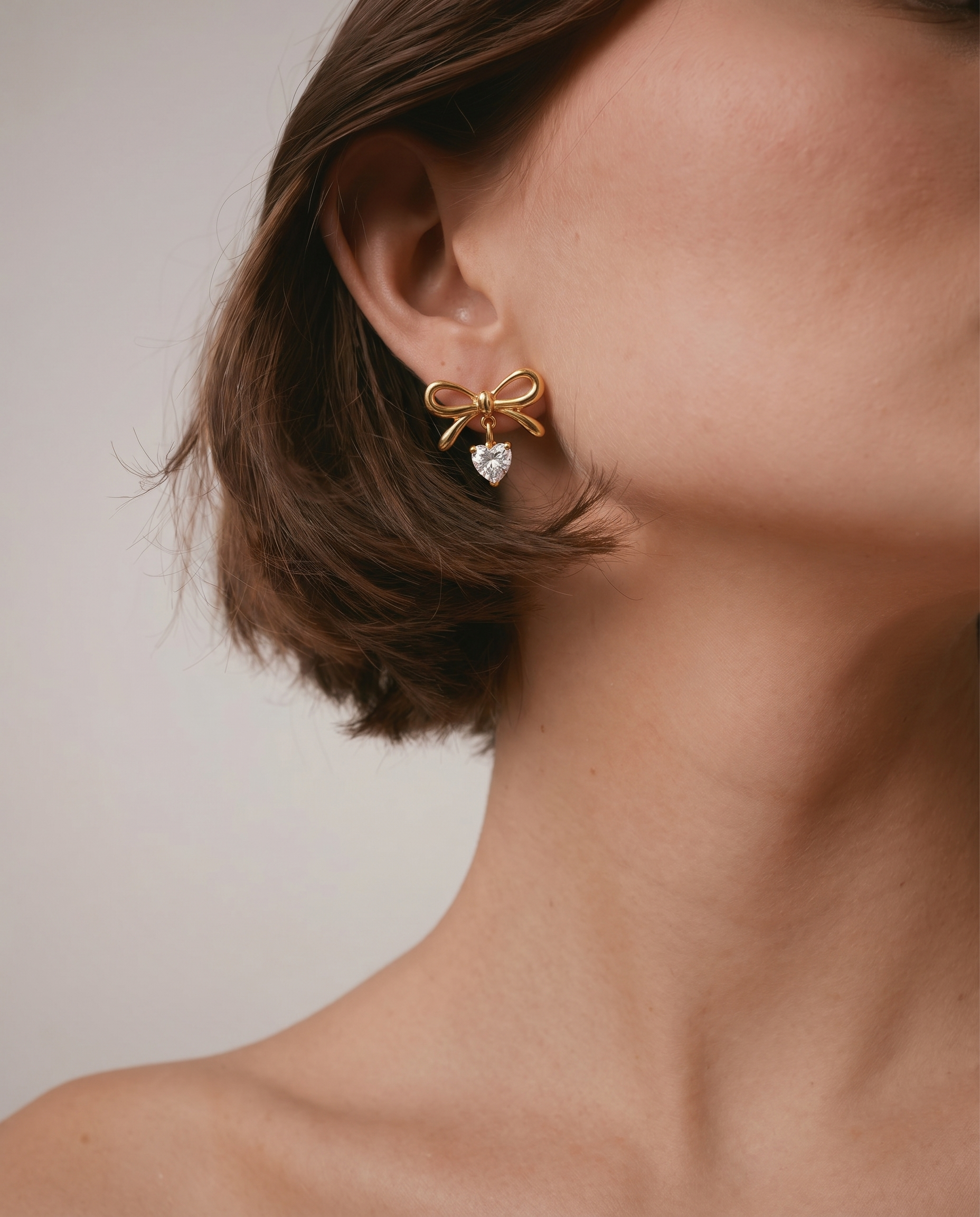 Bow Crystal Heart Drop Earrings