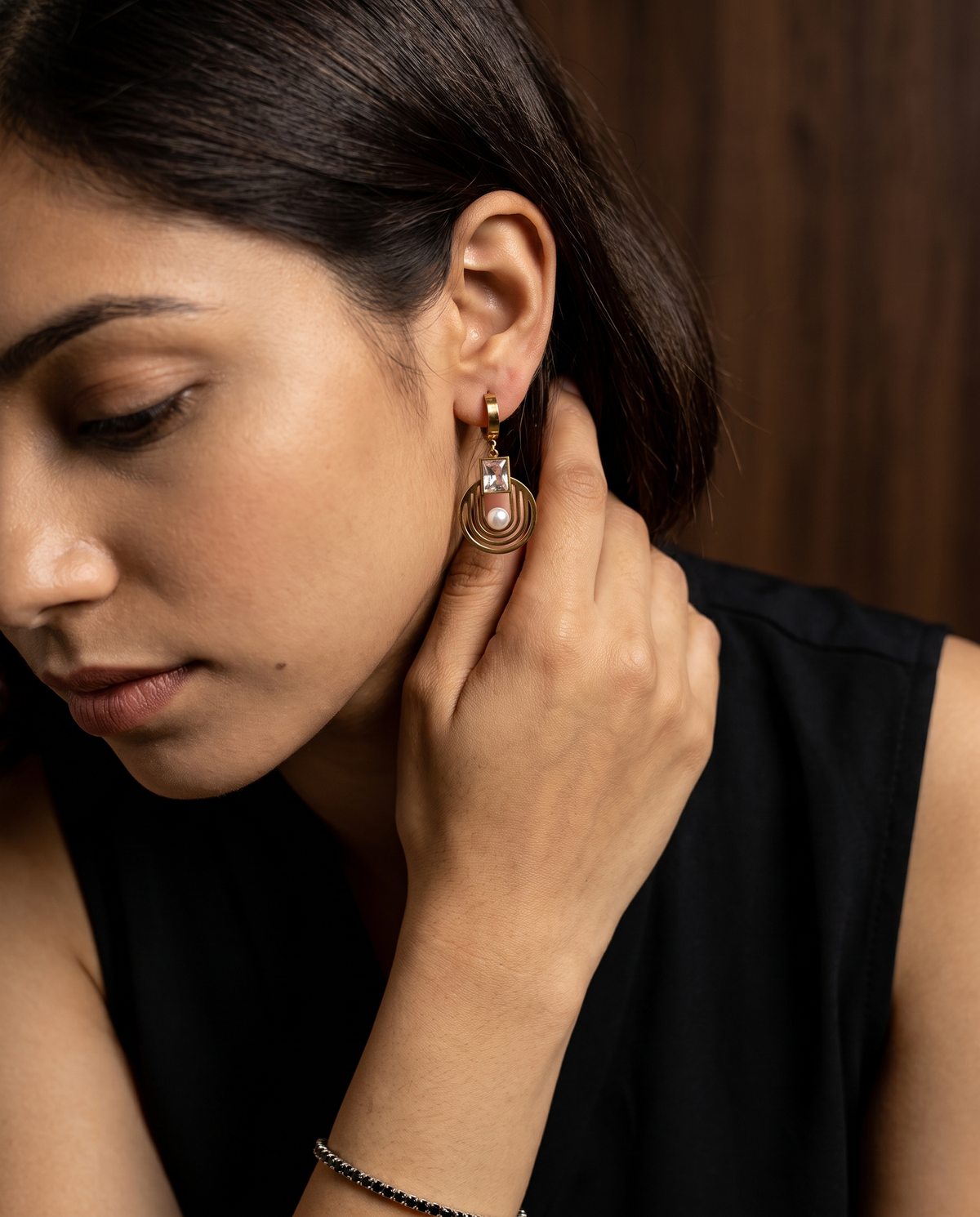 Crystal Pearl Geometric Hoop Earrings