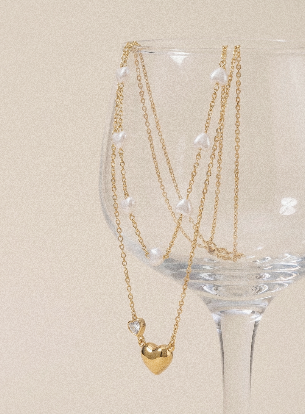 Layered Pearl & Heart Charm Necklace