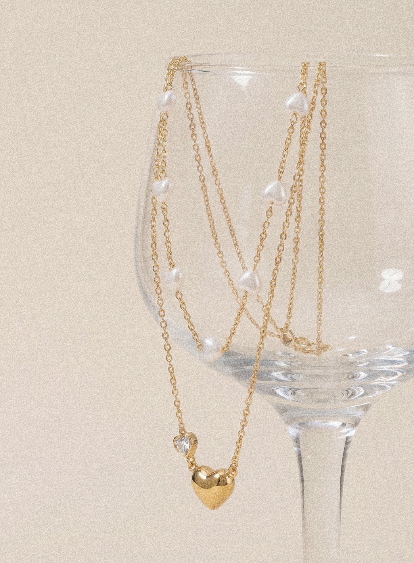 Layered Pearl & Heart Charm Necklace