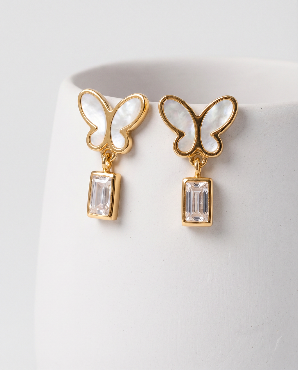 Butterfly Pearl Crystal Drop Earrings