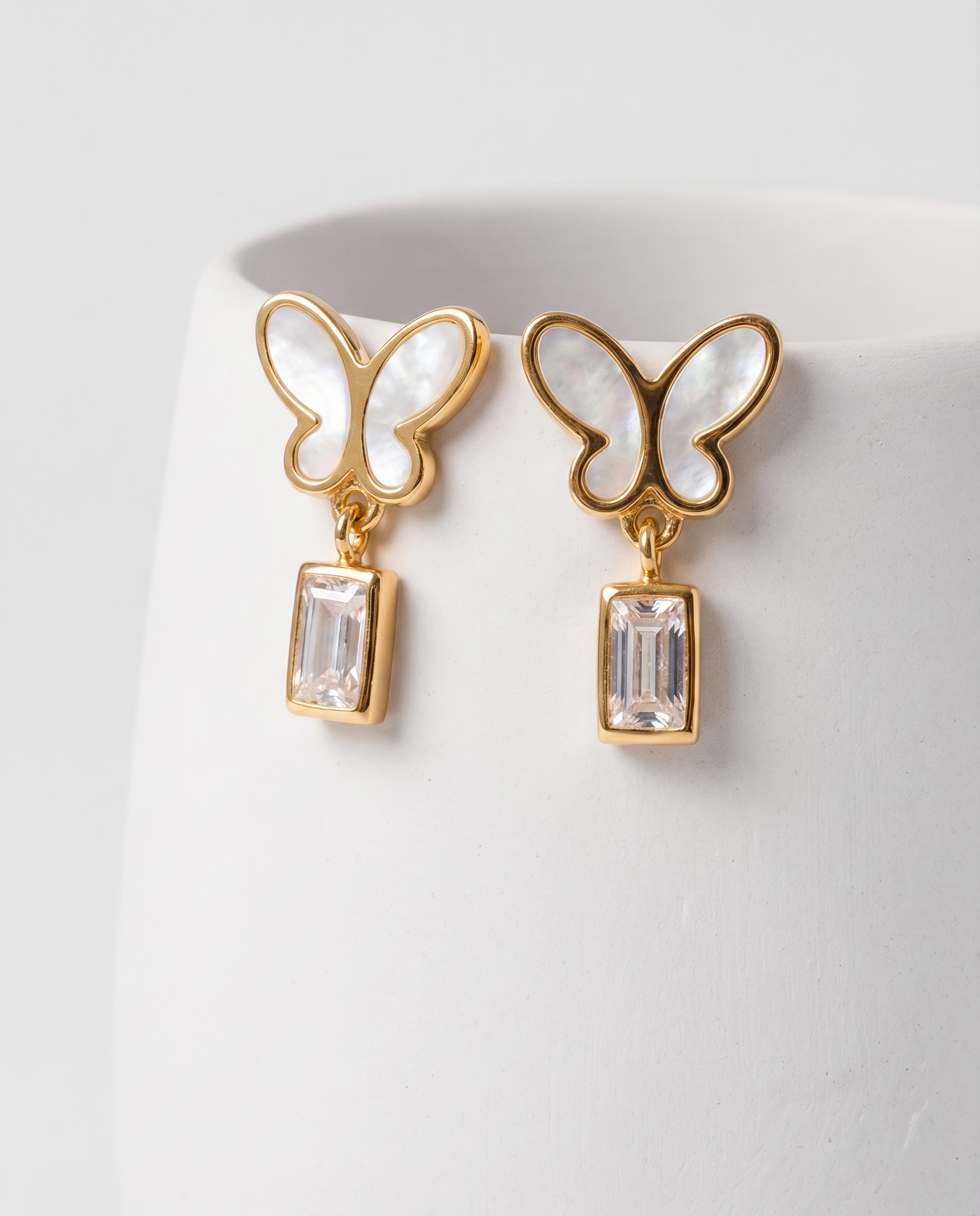 Butterfly Pearl Crystal Drop Earrings