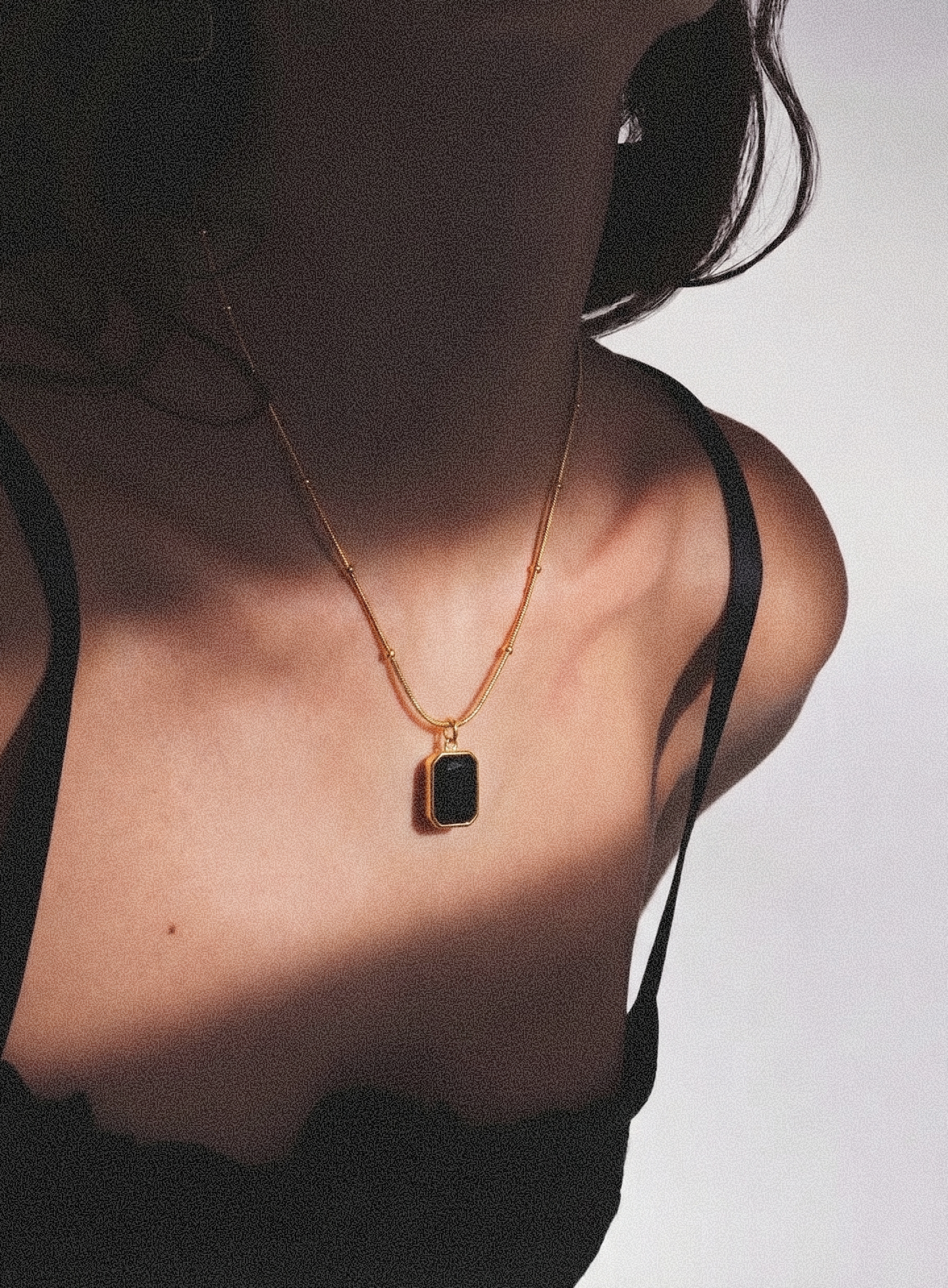 Black Stone Pendant Necklace