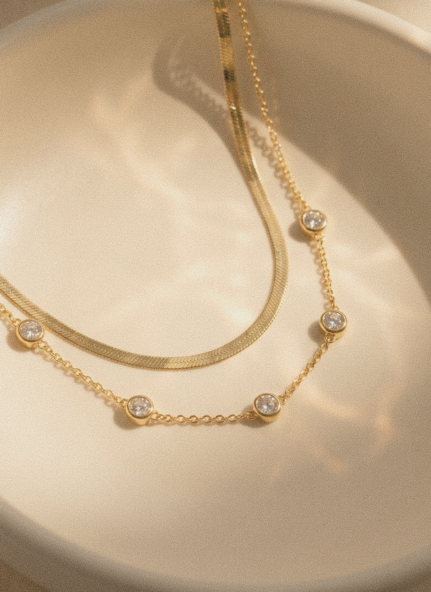 Layered Snake Chain & Crystal Station Necklace
