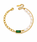 Emerald Pearl Fusion Bracelet Dual Chain Gold