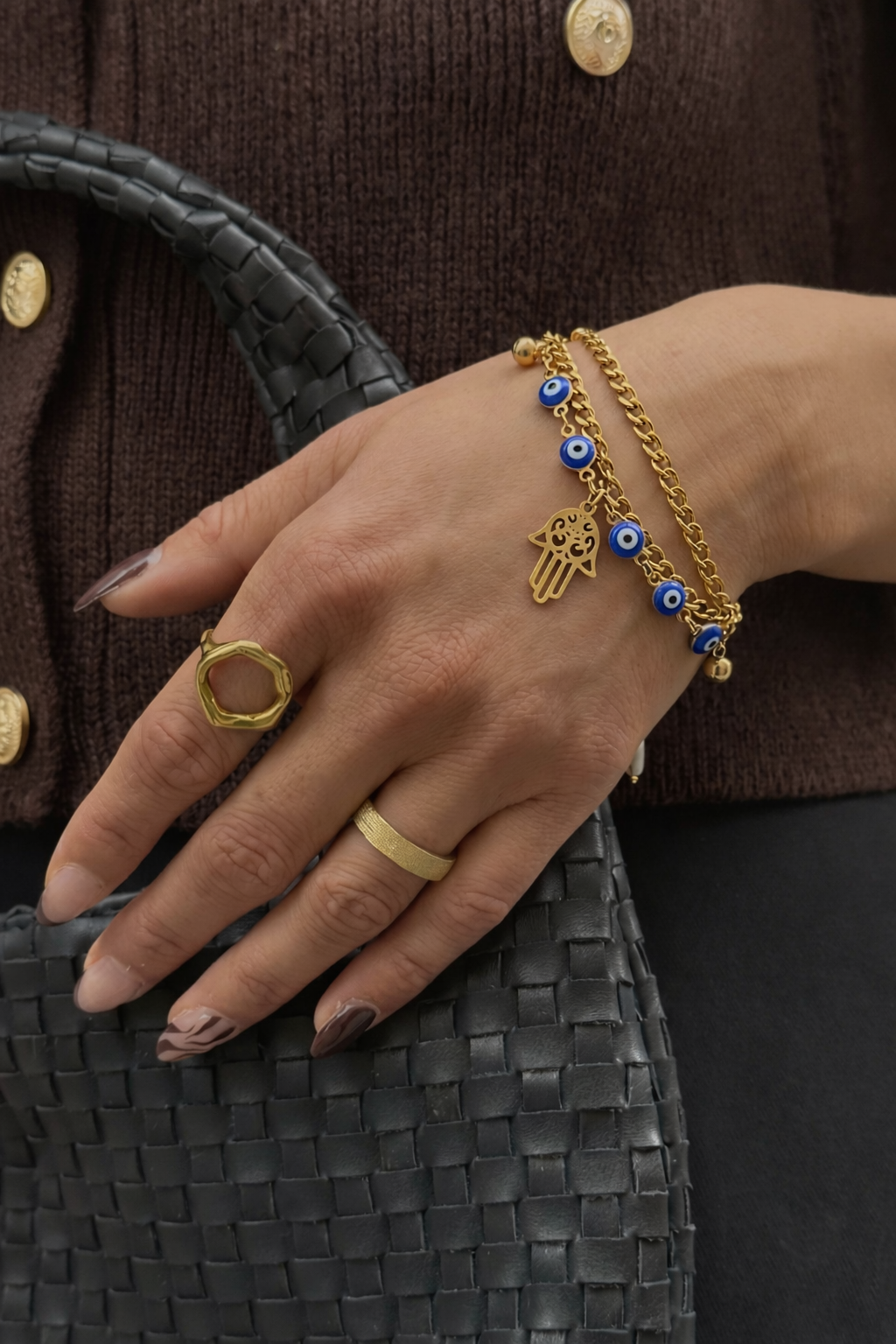 Modern Evil Eye Charm Gold Bracelet