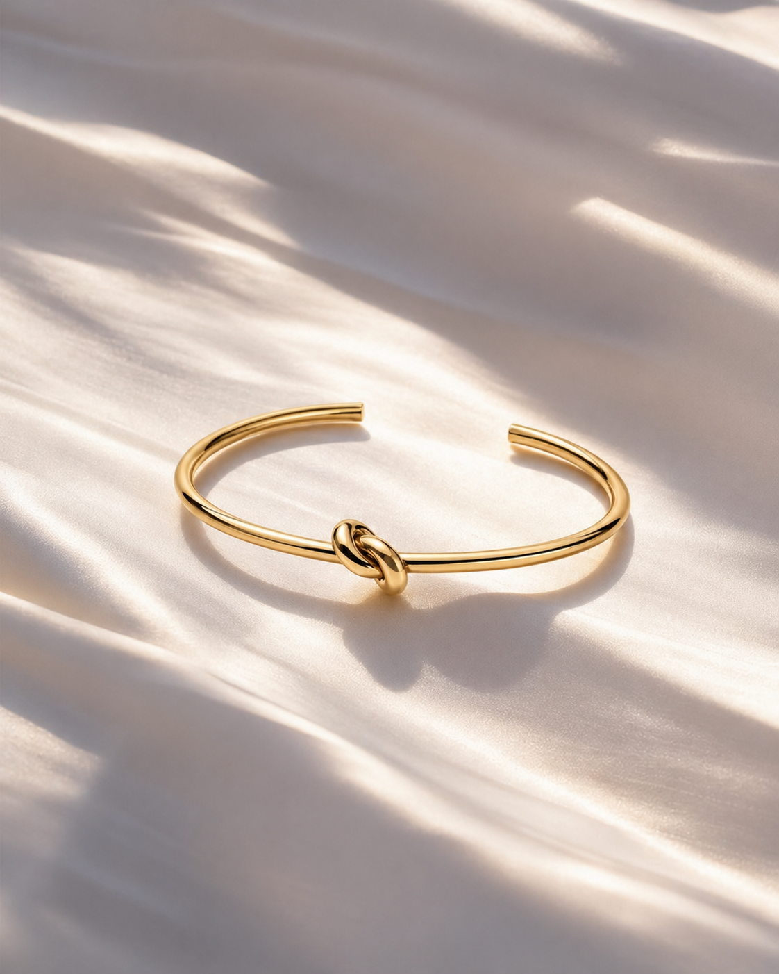 Knot Accent Open Cuff Gold Bracelet