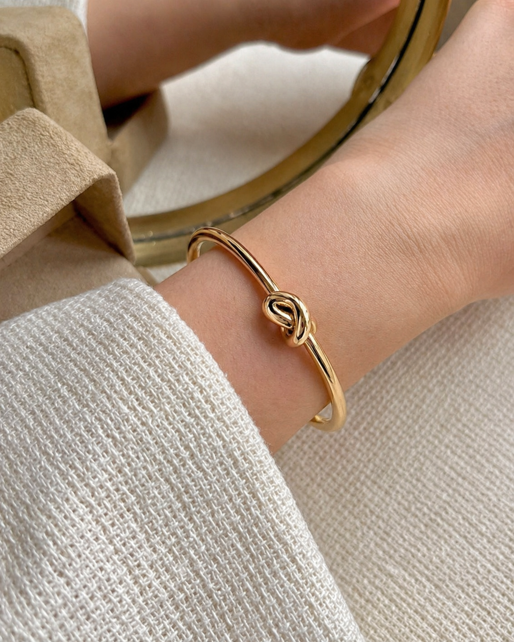 Knot Accent Open Cuff Gold Bracelet