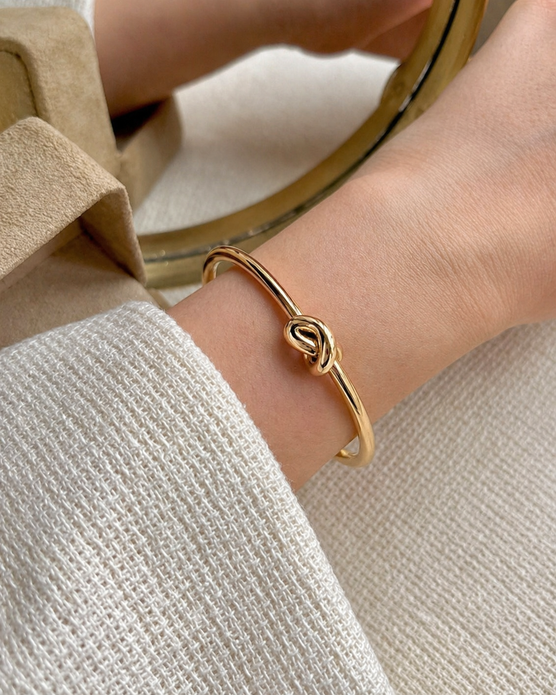 Knot Accent Open Cuff Gold Bracelet