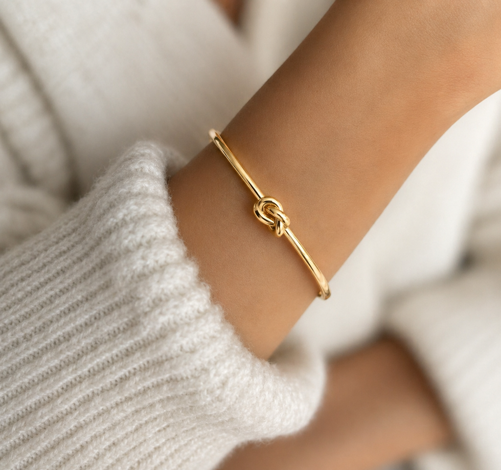 Knot Accent Open Cuff Gold Bracelet