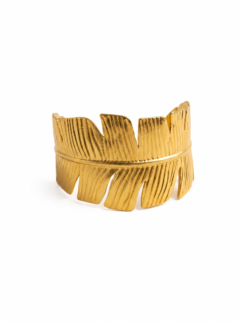 Textured Leaf Statement Gold Cuff Bracelet