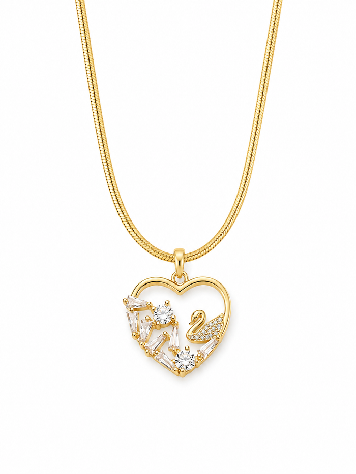 Swan Heart Crystal Pendant Necklace